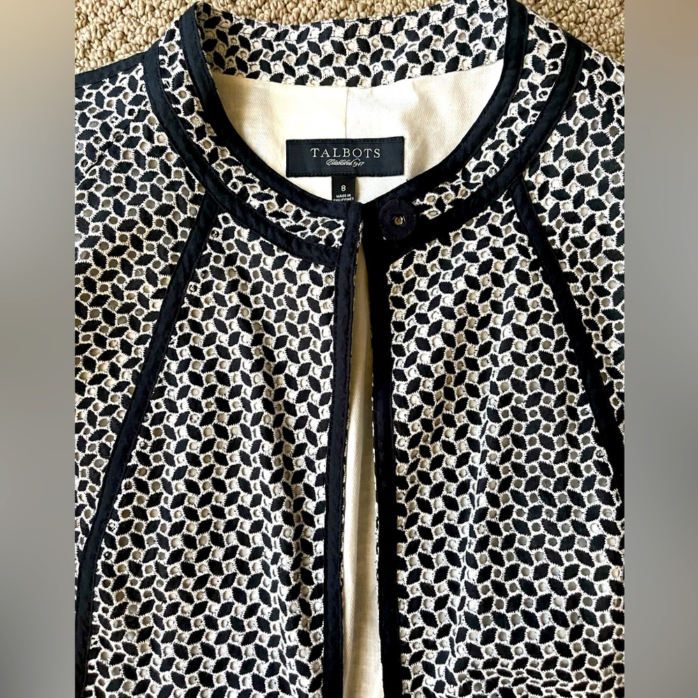 Talbots Summer Blazer in Black White Cotton Ilet